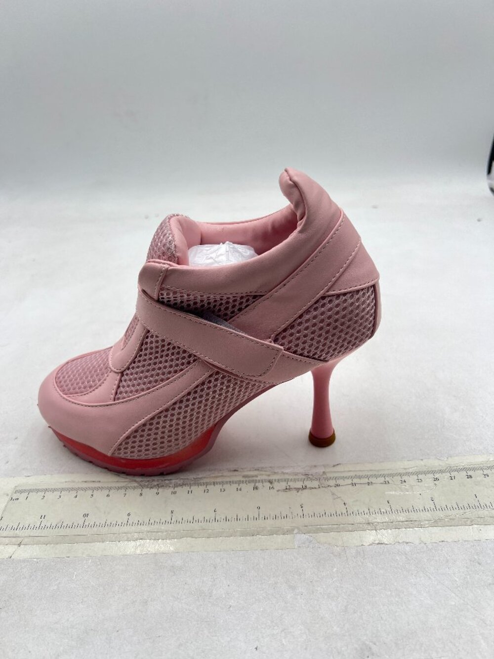 YDN Pink Women's Beathable Mesh Sneaker Stiletto High Heels Round Toe Pumps